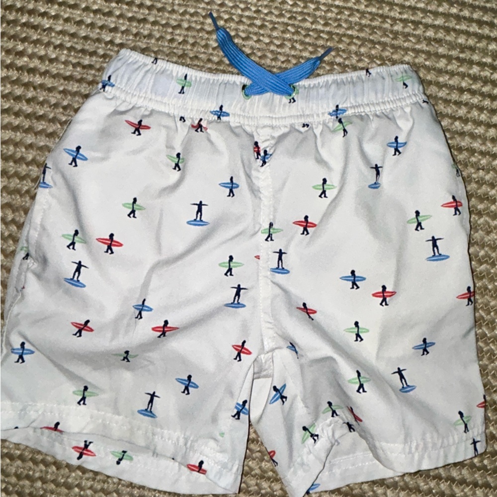 Kids Surfboard Print White Swim Trunks